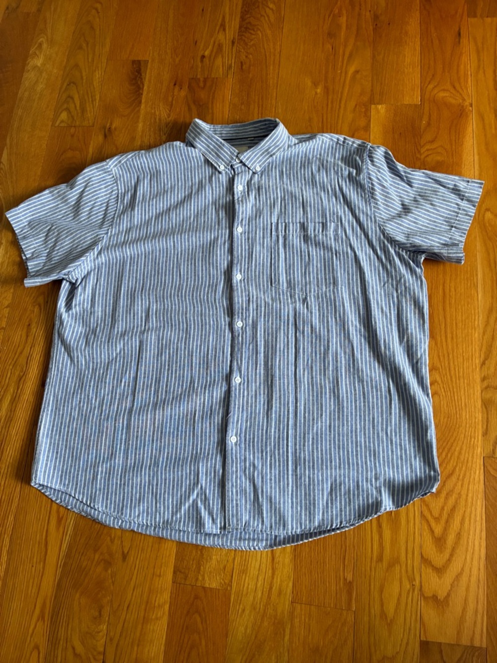 Oxford Blue and White Striped Short-Sleeve Button-Down Shirt